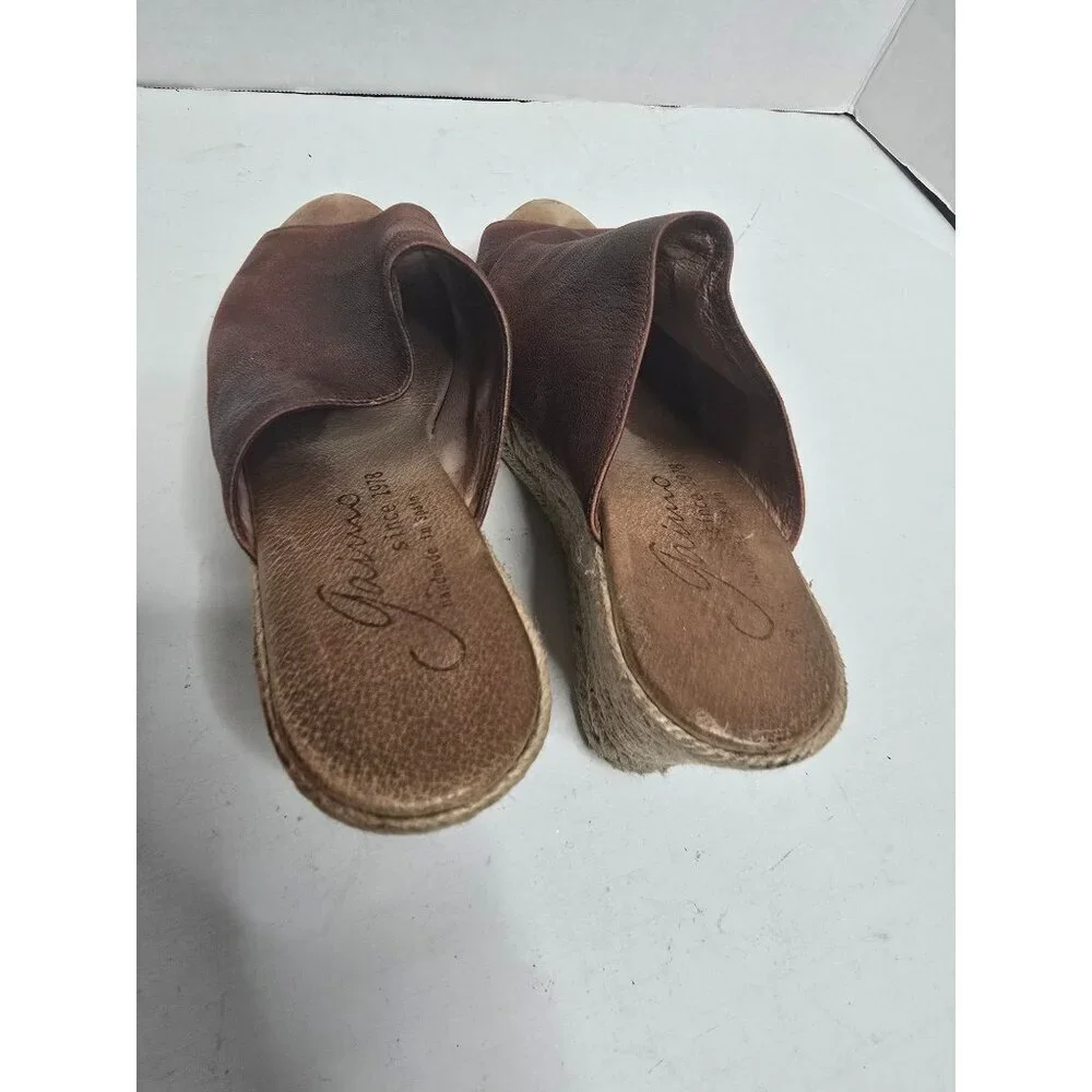 Anthropologie Gaimo Brown Leather Espadrille Wedge Sandals
